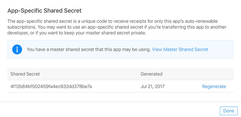 Apple iTunes Connect Shared Secret